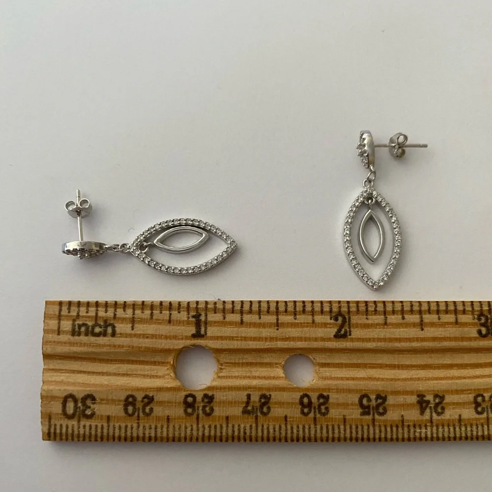 925 Silver oval cz dangling post earrings - Picture 2 of 6